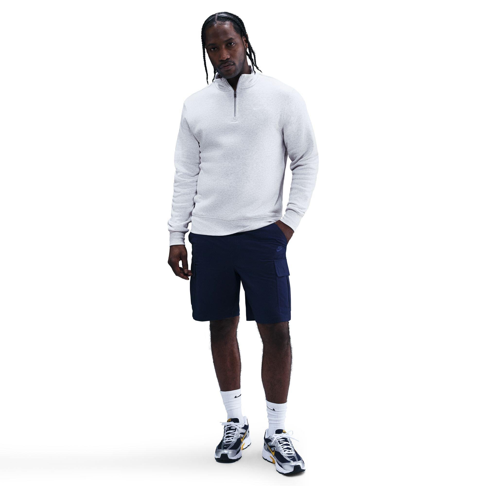 Nike Men's Sportswear Club 1/2-Zip Fleece Top - Grey/White - GREY/WHITE